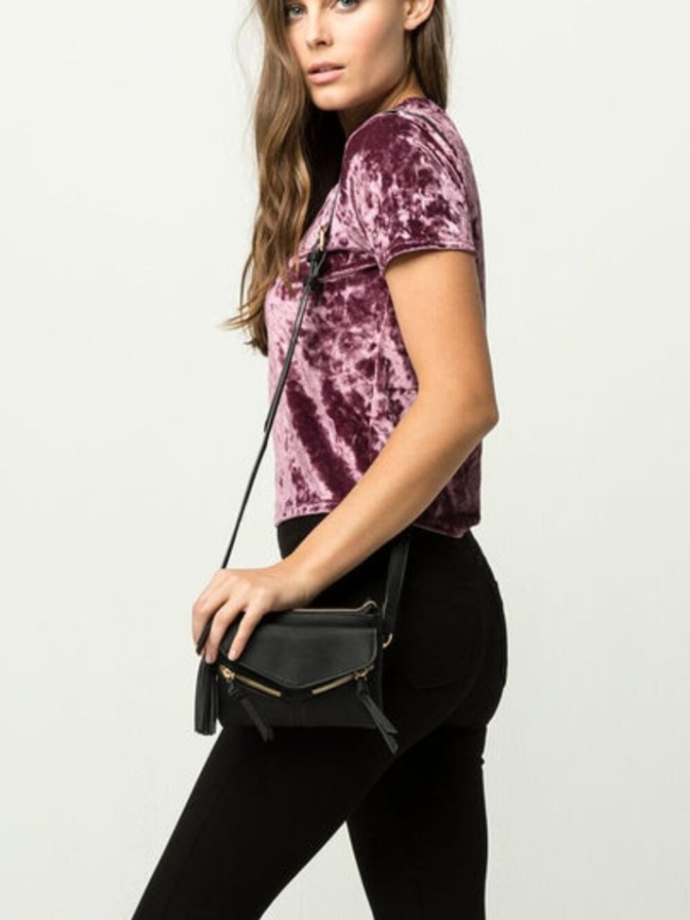 Violet Ray Mini Leanna Black Crossbody Bag